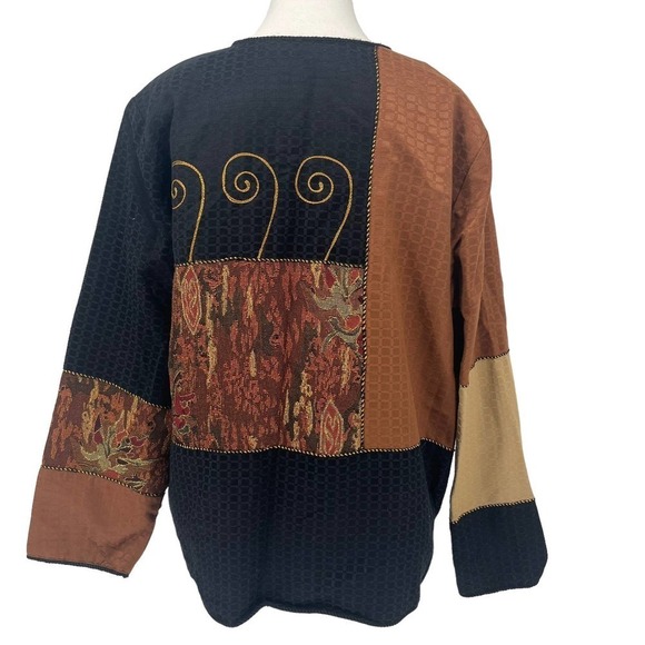 Vintage 80’s Indigo Moon Jacket Brown Patchwork Metallic Large - Picture 2 of 8